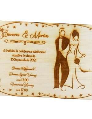 Invitatie nunta din lemn, gravata laser, 10×15 cm, (mostra) SOMIS168