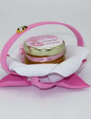 Marturii dulci cu miere, model handmade Bondarel – roz, borcan 30 gr – DSBC198
