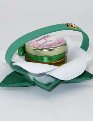 Marturii dulci cu miere, model handmade Bondarel – verde, borcan 30 gr – DSBC199