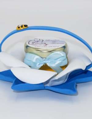Marturii dulci cu miere, model handmade Bondarel – albastru bleu, borcan 30 gr – DSBC1916