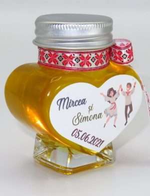 Marturii dulci cu miere, model handmade Voie buna – traditional rosu, borcan 90 gr – DSBC1626