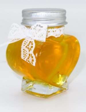 Marturii dulci cu miere, model handmade Eleganta – alb, borcan 90 gr – DSBC1618