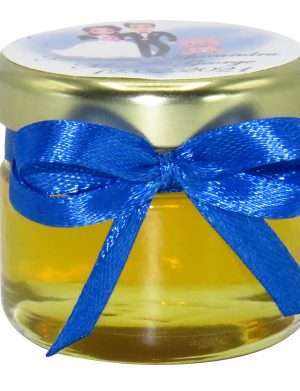 Marturii dulci cu miere, model handmade Iubire – albastru, borcan 30 gr – DSBC1669