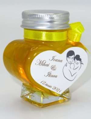 Marturii dulci cu miere, model handmade Iubire – galben, borcan 90 gr – DSBC1665