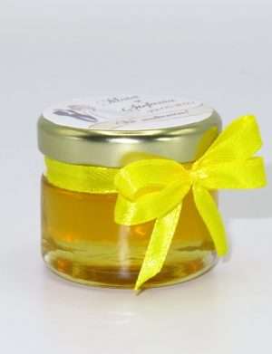 Marturii dulci cu miere, model handmade Iubire – galben, borcan 30 gr – DSBC1640