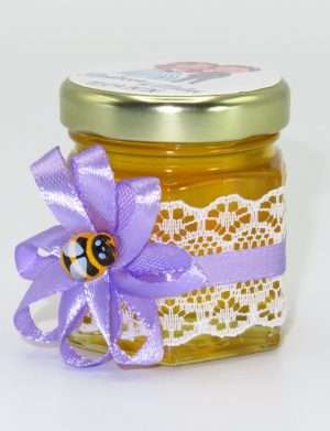 Marturii dulci cu miere, model handmade Rafinament – lila, borcan 50 gr – DSBC1644