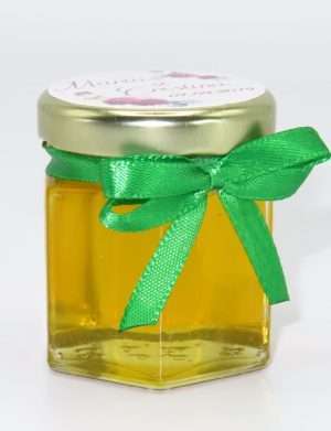 Marturii dulci cu miere, model handmade Iubire – verde, borcan 50 gr – DSBC1649