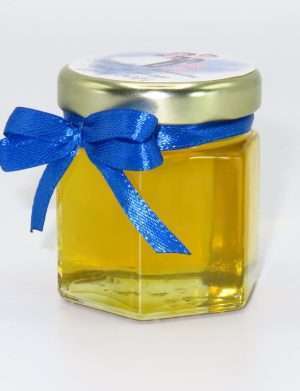 Marturii dulci cu miere, model handmade Iubire – albastru, borcan 50 gr – DSBC1660