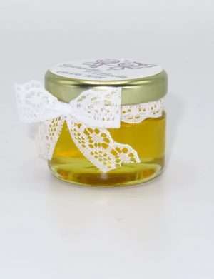 Marturii dulci cu miere, model handmade Eleganta – alb, borcan 30 gr – DSBC1662