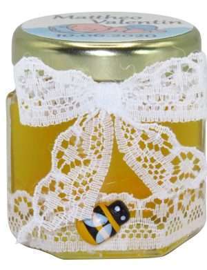 Marturii dulci cu miere, model handmade Eleganta – alb, borcan 50 gr – DSBC1610