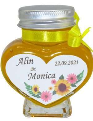 Marturii dulci cu miere, model handmade Cupe cu nectar – galben, borcan 90 gr – DSBC1678