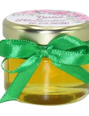 Marturii dulci cu miere, model handmade Iubire – verde, borcan 30 gr – DSBC1637