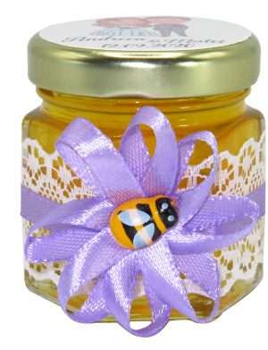 Marturii dulci cu miere, model handmade Rafinament – lila, borcan 50 gr – DSBC1644