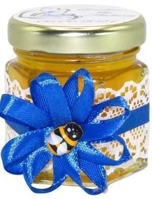 Marturii dulci cu miere, model handmade Rafinament – albastru, borcan 50 gr – DSBC1655
