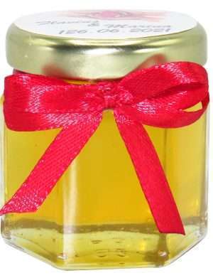Marturii dulci cu miere, model handmade Iubire – rosu, borcan 50 gr – DSBC1657