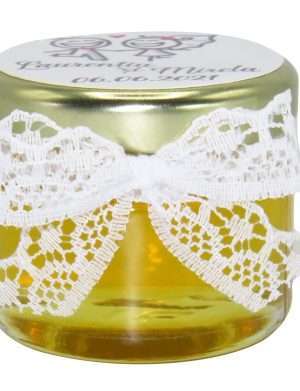 Marturii dulci cu miere, model handmade Eleganta – alb, borcan 30 gr – DSBC1662