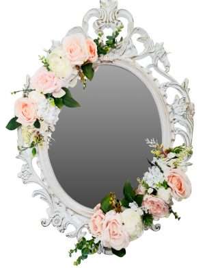 Oglinda miresei, ovala in stil victorian, lucrata cu flori de matase, 40×60 cm – FEIS1648