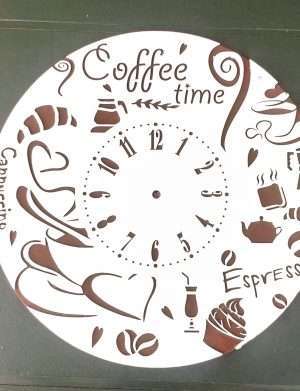Ceas cadou Coffee Time, lemn de plop, diam.25cm, grosime 6 cm, OMIS177