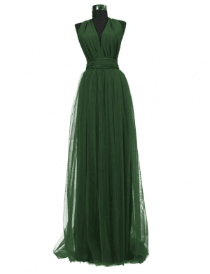Rochie versatila lunga cu tulle, verde inchis, lycra, domnisoare de onoare, ACD105