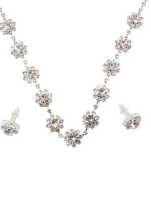 Set bijuterii mireasa, colier & cercei flori de cristal – ILIF1841-2