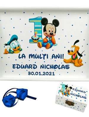 Set Tavita Mot (turta), Baby Mickey si Donald, aniversare 1 an, 2 piese, personalizat, DSPH1628