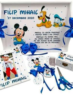 Set Tavita Mot (turta), Baby Mickey si Pluto, aniversare 1 an, 7 piese, personalizat, DSPH1633