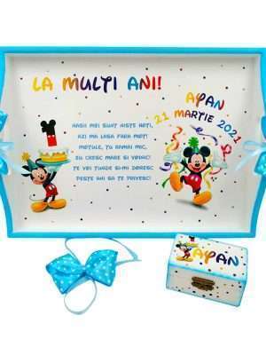 Set Tavita Mot (turta), Baby Mickey, aniversare 1 an, 2 piese, personalizat, DSPH1626