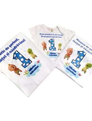 Set 2 tricouri plus 1 body personalizate, pentru familie, aniversare 1 an copil – ACD1620