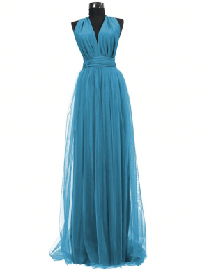 Rochie versatila lunga cu tulle pentru domnisoare de onoare, turquoise inchis – ACD116