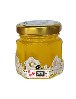Marturii dulci cu miere, model handmade Dorinta – alb, borcan 50 gr  – DSBC003