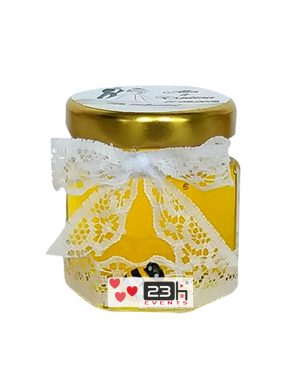 Marturii dulci cu miere, model handmade Eleganta – alb, borcan 50 gr – DSBC005