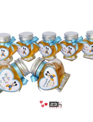 Marturii dulci cu miere, model handmade Iubire bleo Mickey, borcan 90 gr – DSBC001