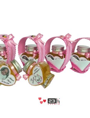 Marturii dulci cu miere, model handmade Cupe cu nectar – roz poza pisica Marie, borcan 90 gr – DSBC171