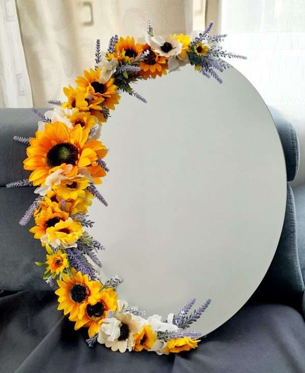 Oglinda decorata partial cu floarea soarelui din matase 40x60 cm FEIS002