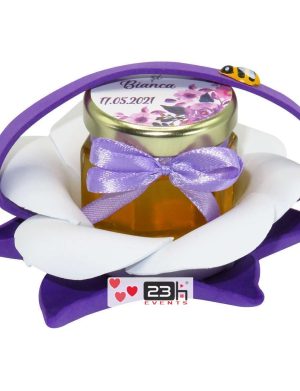 Marturii dulci cu miere, model handmade Zumzet dulce – mov, borcan 50 gr – DSBC1687