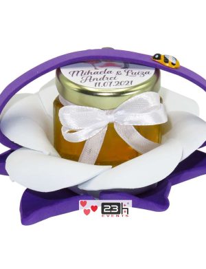 Marturii dulci cu miere, model handmade Zumzet dulce – mov, borcan 50 gr – DSBC1689