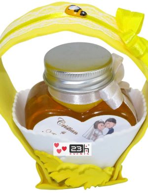 Marturii dulci cu miere, model handmade Cupe cu nectar – galben, borcan 90 gr – DSBC1679