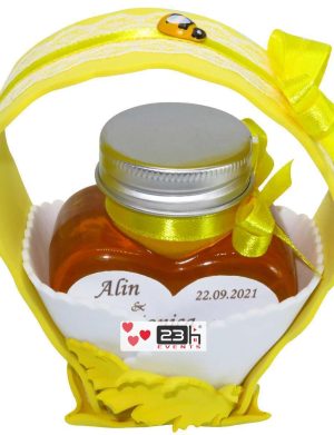 Marturii dulci cu miere, model handmade Cupe cu nectar – galben, borcan 90 gr – DSBC1678