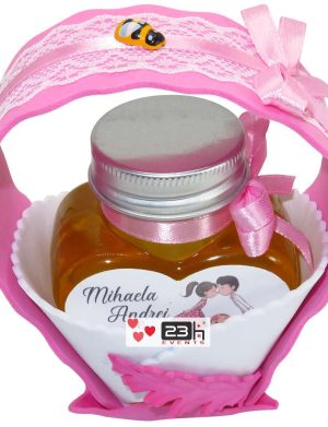 Marturii dulci cu miere, model handmade Cupe cu nectar – roz, borcan 90 gr – DSBC1680