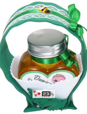 Marturii dulci cu miere, model handmade „Cupe cu nectar” – verde alb, borcan 90 gr – DSBC1917
