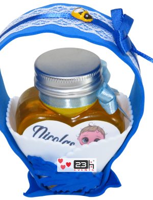 Marturii dulci cu miere, model handmade Cupe cu nectar – albastru bleu, borcan 90 gr – DSBC1673