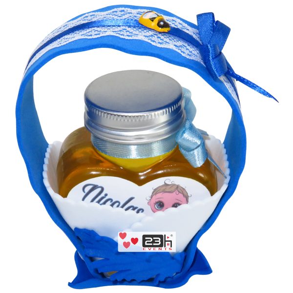 Marturii dulci cu miere, model handmade „Cupe cu nectar” - albastru , borcan 90 gr – DSBC1919