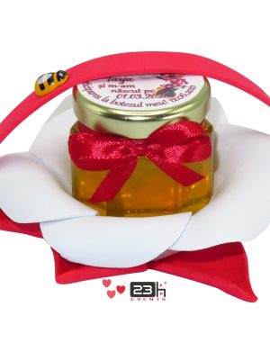 Marturii dulci cu miere, model handmade Zumzet dulce – rosu, borcan 50 gr – DSBC1693