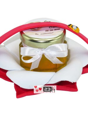 Marturii dulci cu miere, model handmade Zumzet dulce – rosu, borcan 50 gr – DSBC1694