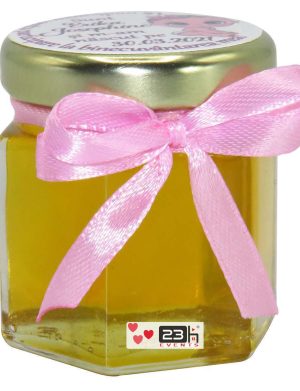 Marturii dulci cu miere, model handmade Iubire – roz, borcan 50 gr – DSBC165