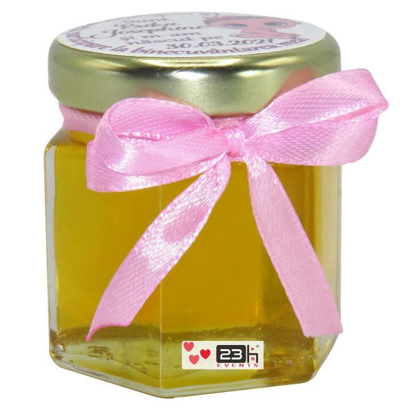 Marturii dulci cu miere, model handmade Iubire - roz, borcan 50 gr - DSBC165