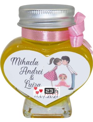 Marturii dulci cu miere, model handmade Iubire – roz, borcan 90 gr – DSBC1664