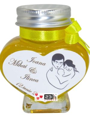 Marturii dulci cu miere, model handmade Iubire – galben, borcan 90 gr – DSBC1665