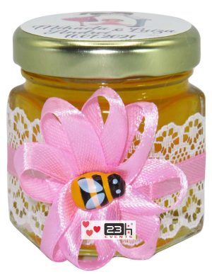 Marturii dulci cu miere, model handmade Rafinament – roz, borcan 50 gr – DSBC1667