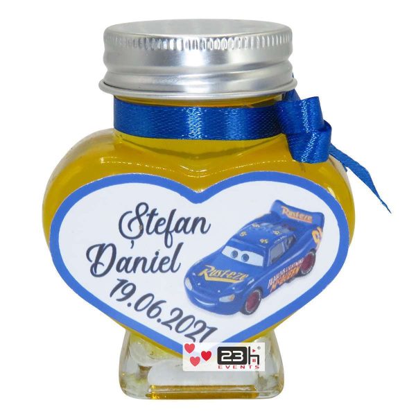 Marturii dulci cu miere, model handmade Iubire - albastru, borcan 90 gr - DSBC1628